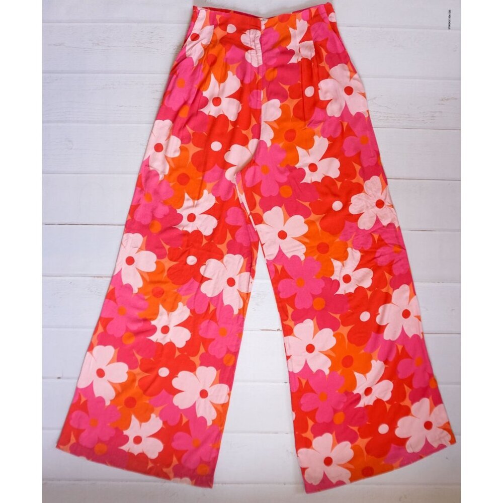 Mirae Paris Floral Retro Chic High-Waisted Wide-Leg Pants – Size 40 (US 8) - Picture 2 of 11